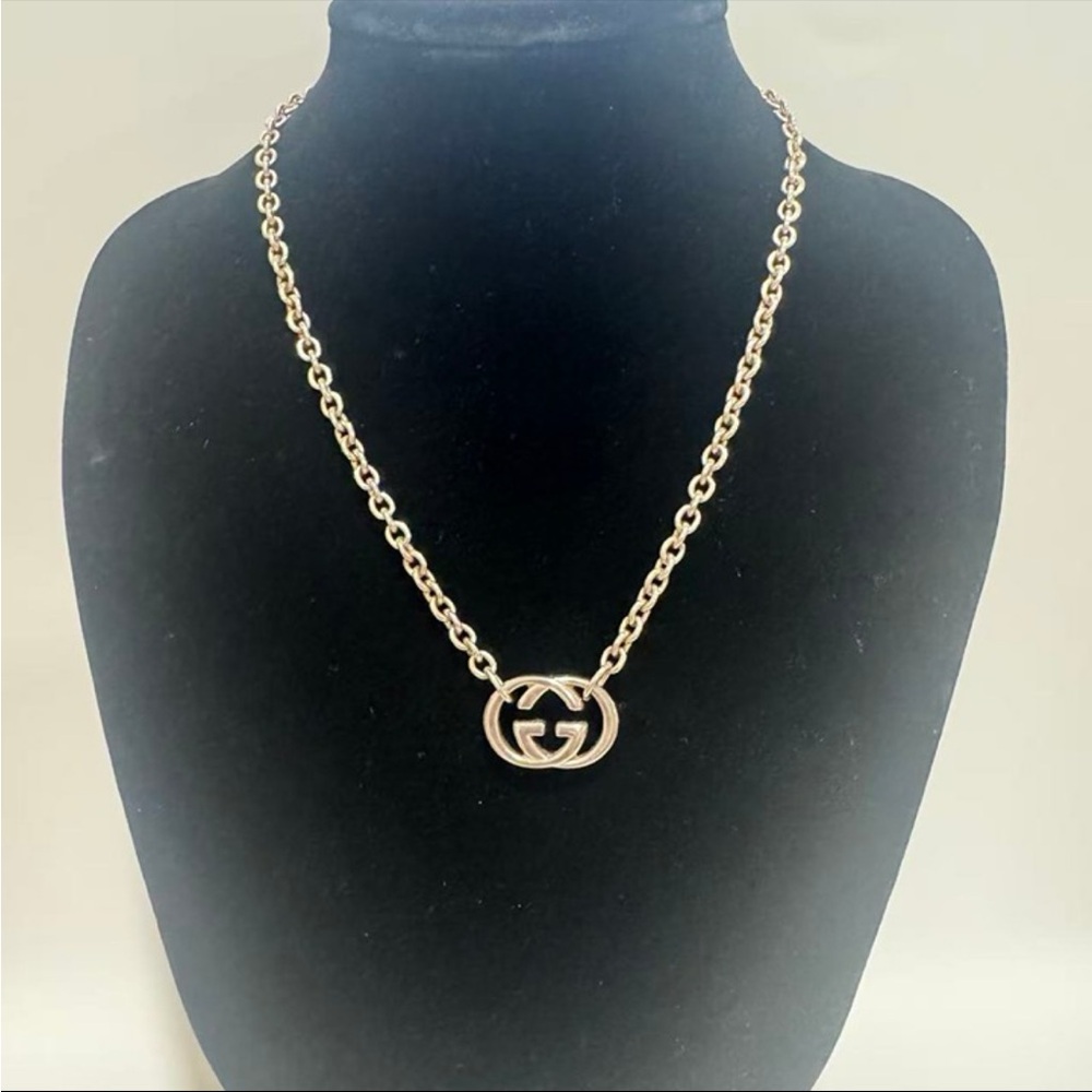 GUCCI Interlocking Double Logo G Necklace Silver SV925 45cm 28.4g with Box